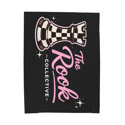The Rook Collective Velveteen Plush Blanket – Black & Pink Chess Piece Throw