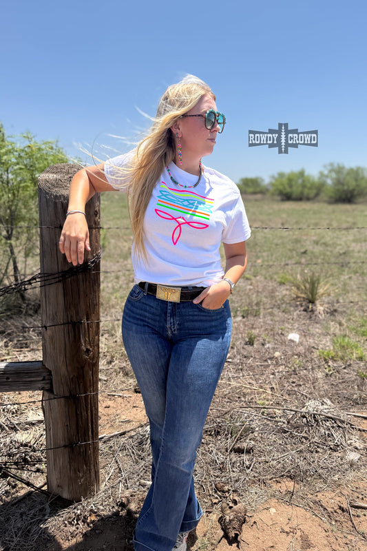 WHITE- Neon Boot Stitch Tee