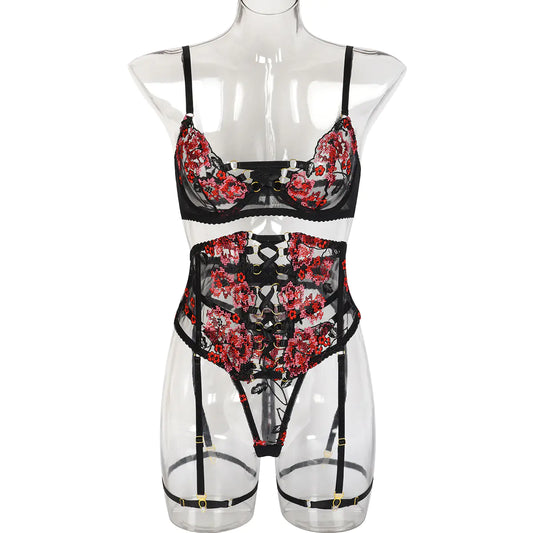 Cross-Border New Women's Embroidered Lingerie Set