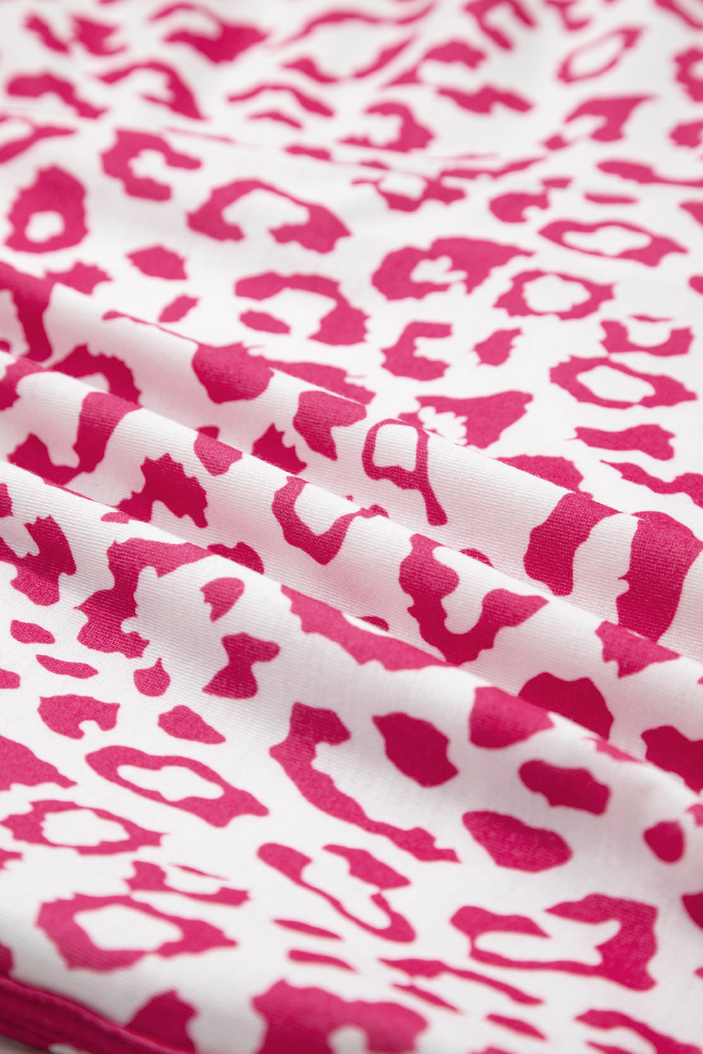 Pink Leopard Elastic Waistband Lace up Contrast Trim Casual Shorts