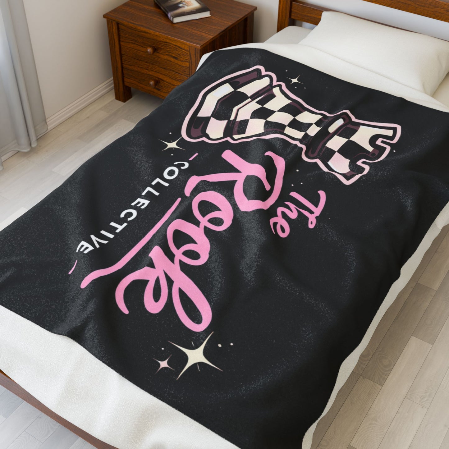 The Rook Collective Velveteen Plush Blanket – Black & Pink Chess Piece Throw