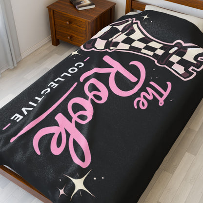 The Rook Collective Velveteen Plush Blanket – Black & Pink Chess Piece Throw