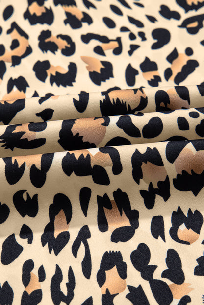 Parchment Leopard Drawstring Elastic Waistband Flowy Wide Leg Pants