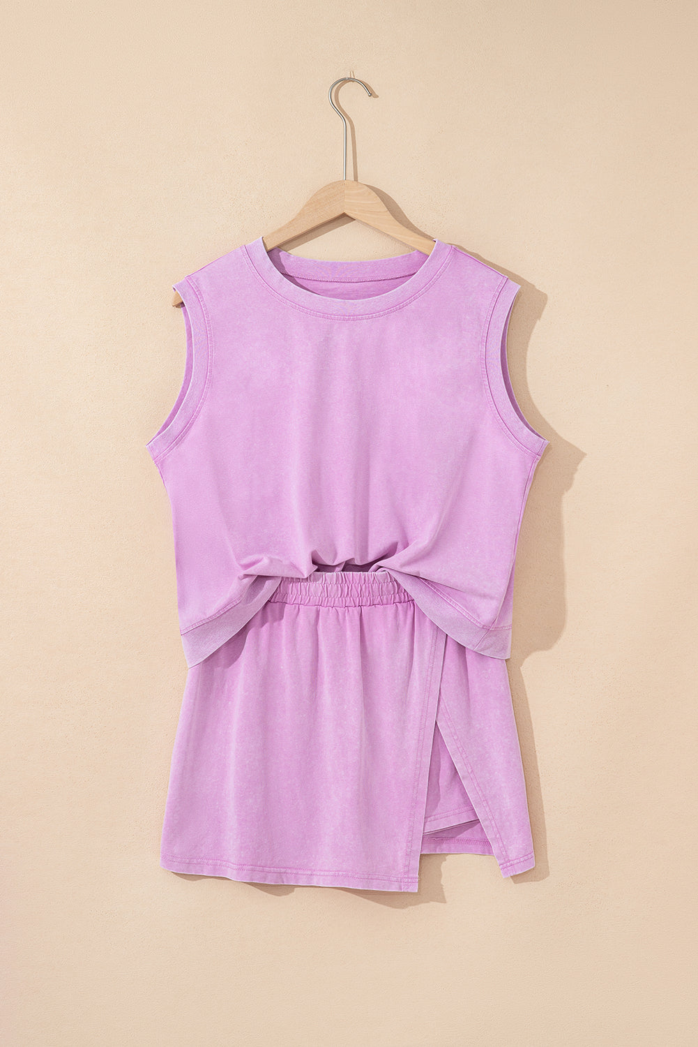 Phalaenopsis 2 Pieces Mineral Wash Cotton Tank Top Lined Split Skirt Set