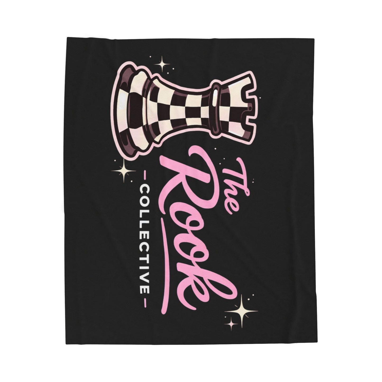 The Rook Collective Velveteen Plush Blanket – Black & Pink Chess Piece Throw