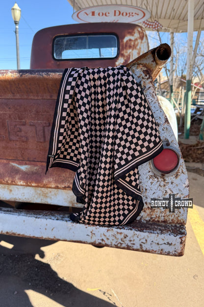 SMALL Tan Checkered Out Wild Rag/ Scarf