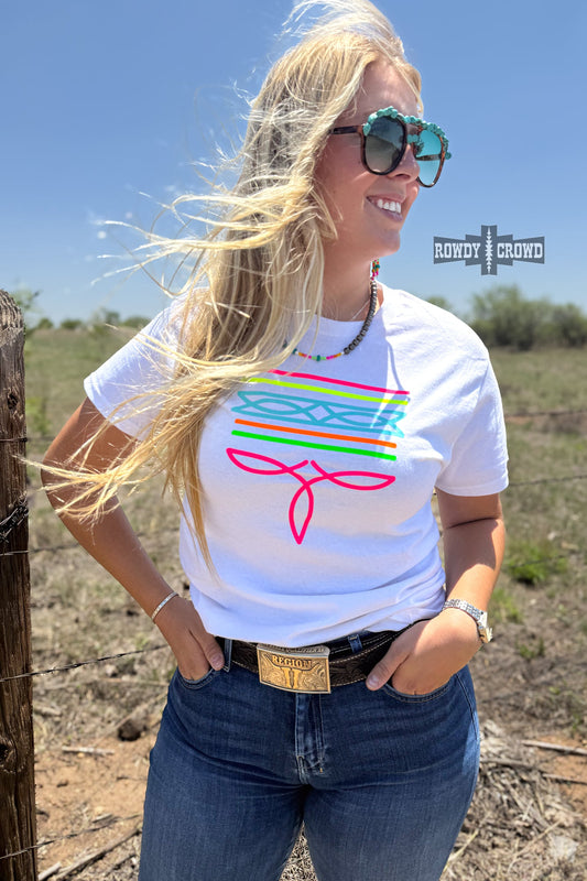 WHITE- Neon Boot Stitch Tee
