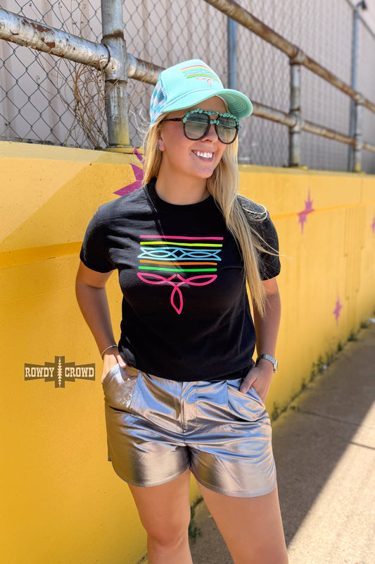 BLACK- Neon Boot Stitch Tee