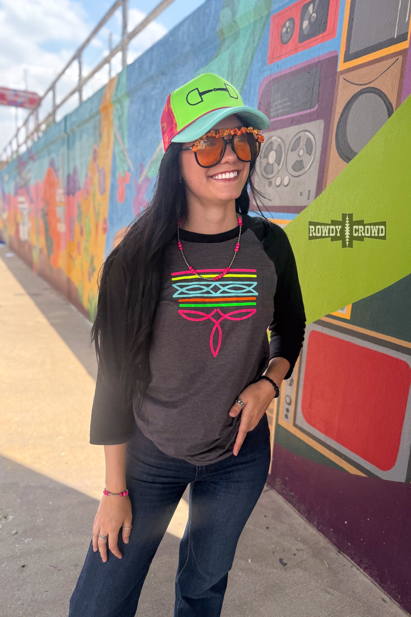 Neon Boot Stitch Raglan