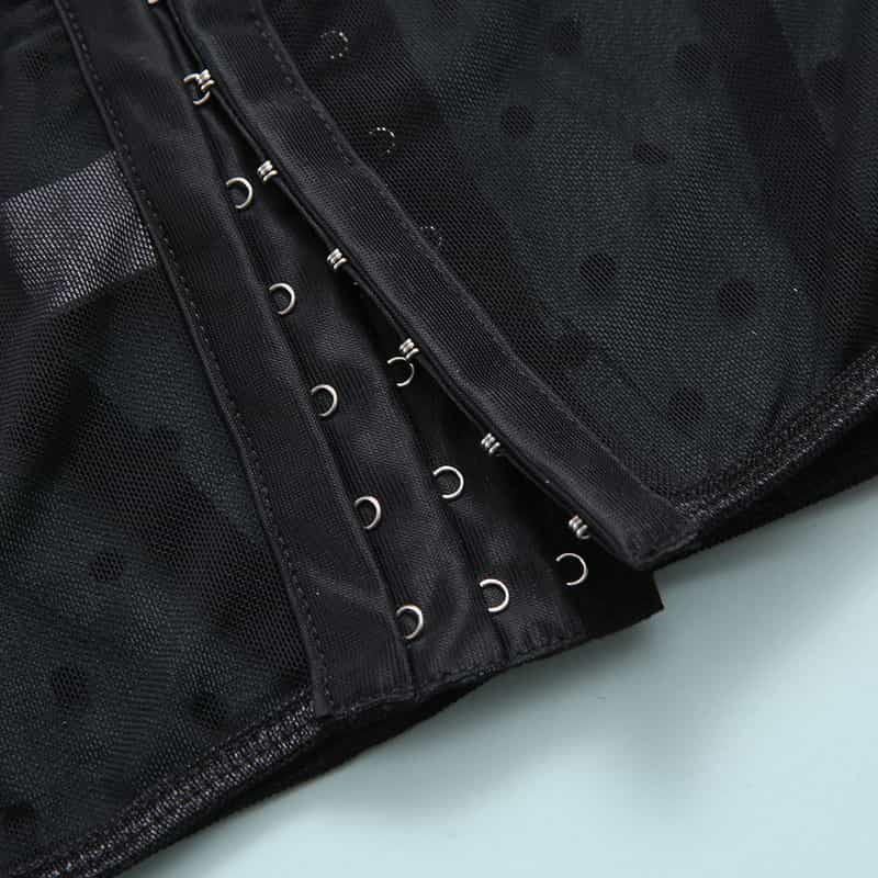 Lace Polka Dot Ruffle Bustier Bra Set Back Hook Details
