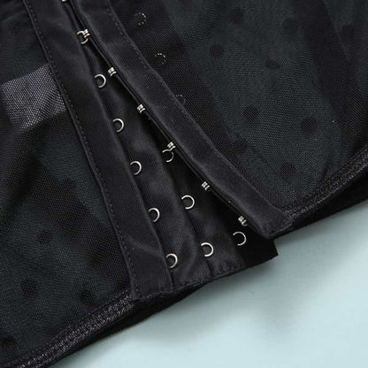 Lace Polka Dot Ruffle Bustier Bra Set Back Hook Details