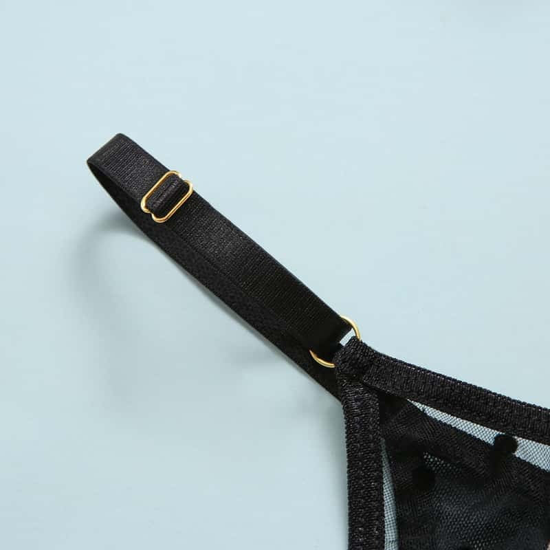 Lace Polka Dot Ruffle Bustier Bra Set Strapy Details