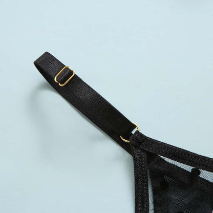 Lace Polka Dot Ruffle Bustier Bra Set Strapy Details