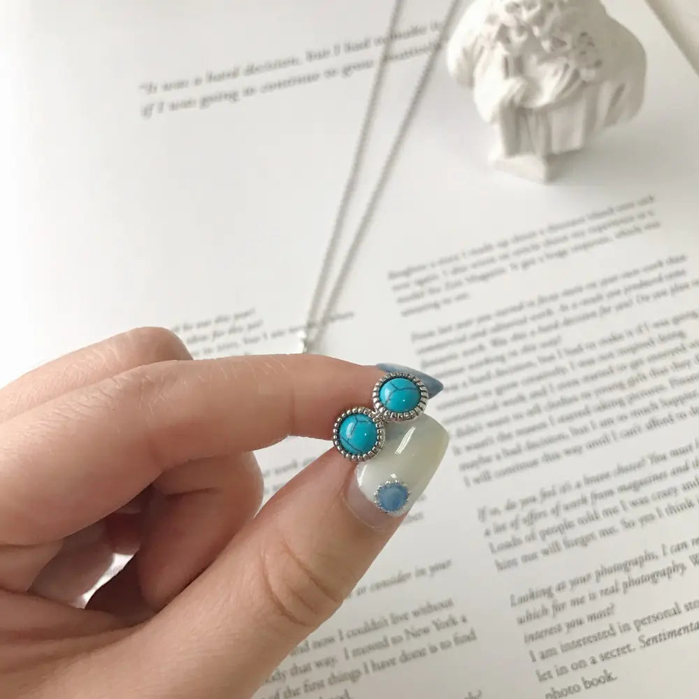 S925 Silver Mini Trendy Turquoise Stud Earrings