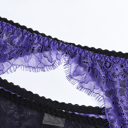 Purple Eyelash Lace Lingerie Set with Garter Waist Display