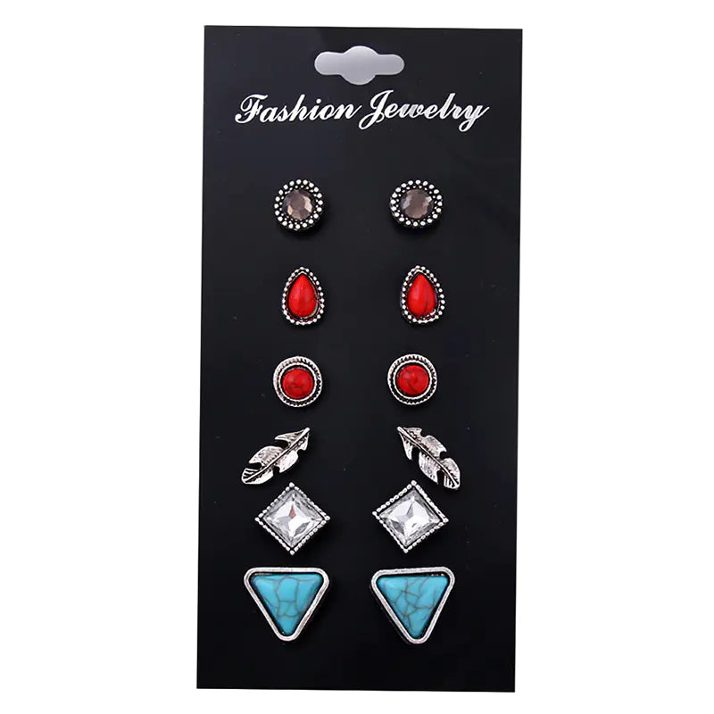 Vintage Natural Stone Earrings - 6 Pairs