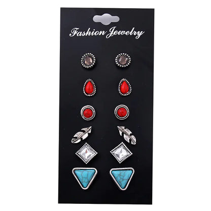 Vintage Natural Stone Earrings - 6 Pairs