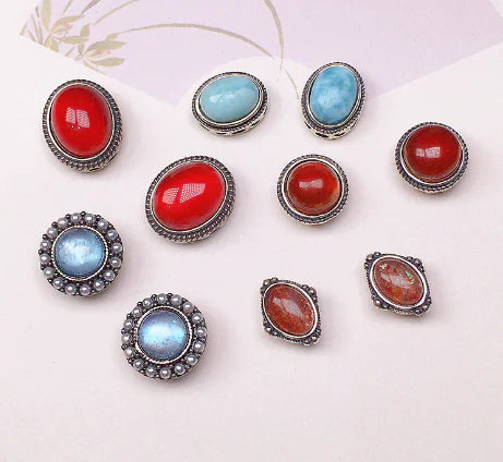 Vintage Natural Stone Earrings - 6 Pairs