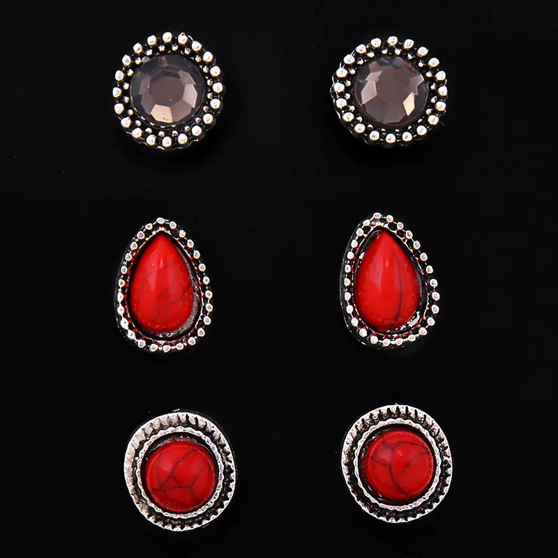 Vintage Natural Stone Earrings - 6 Pairs