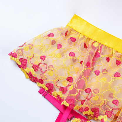 Wholesale Lace and Eyelash Bra and Panty Set with Love Embroidery Waist Details