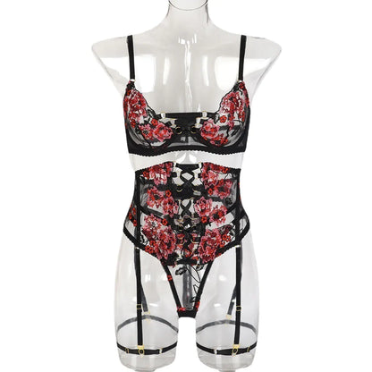 Cross-Border New Women's Embroidered Lingerie Set