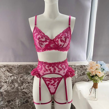 DIER Love Heart Embroidered Lingerie Set