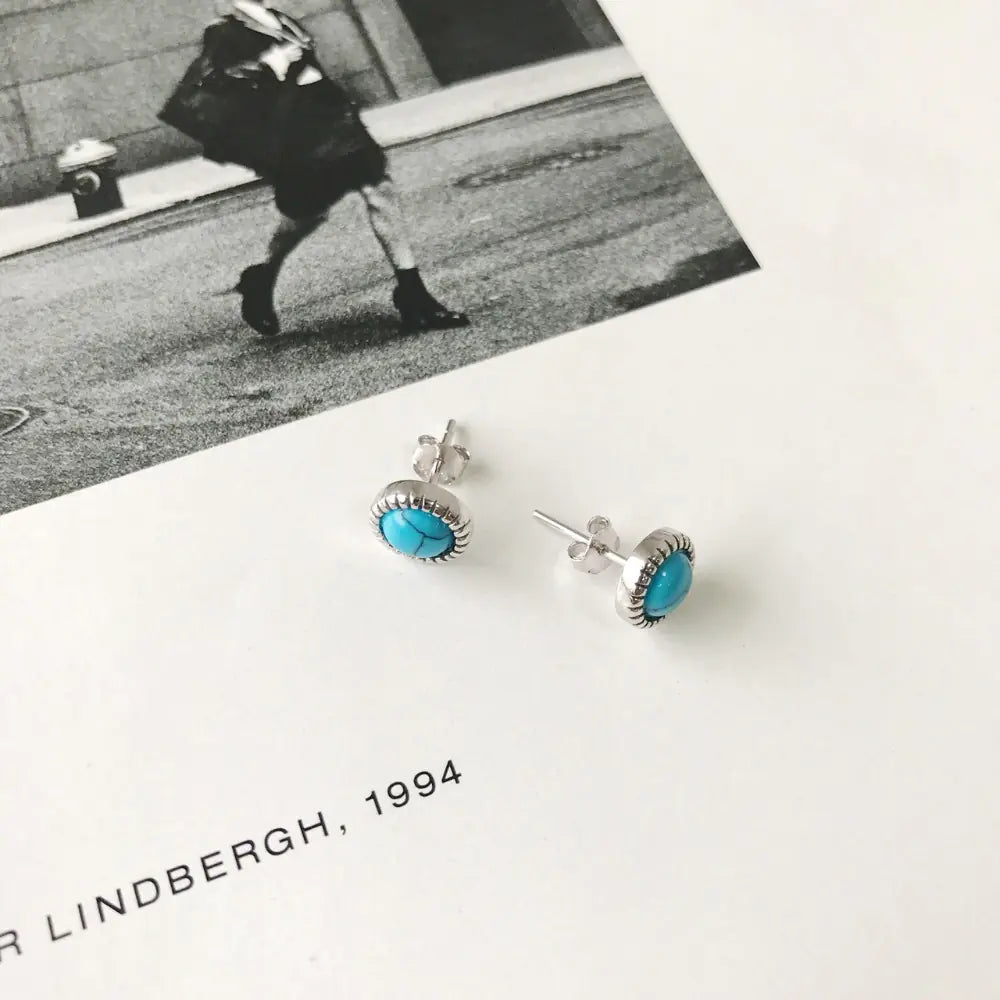 S925 Silver Mini Trendy Turquoise Stud Earrings