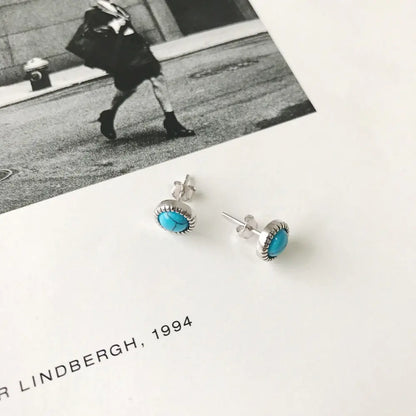 S925 Silver Mini Trendy Turquoise Stud Earrings